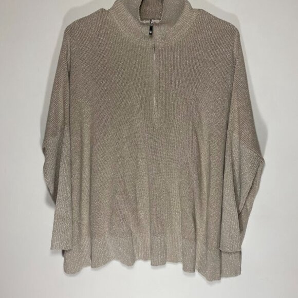 Tommy Bahama Shimmer Bonita Zip Poncho in Camel Heather - Picture 2 of 6